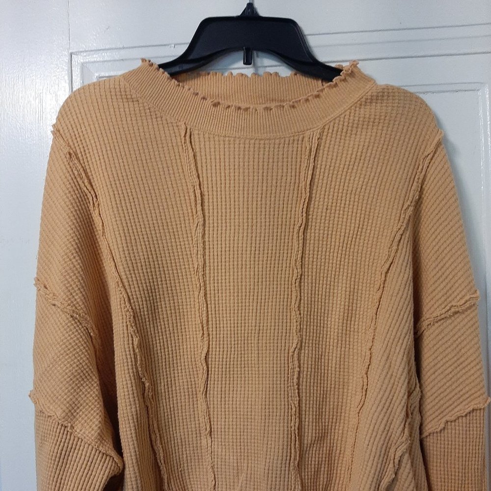 We The Free Waffle Knit Long Sleeve Top in Beige